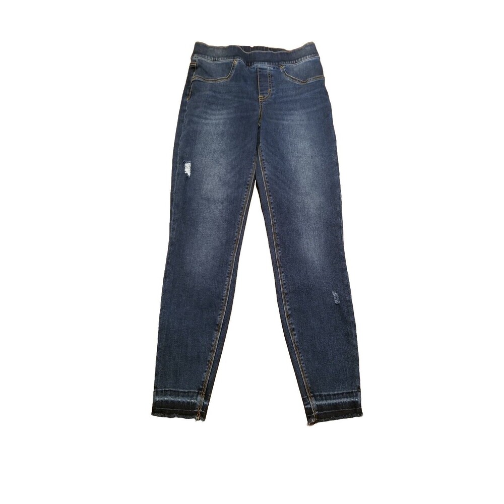 Spanx Distressed Skinny Jeans Women Size Small Stretch Denim Dip Raw Hem (27x27)